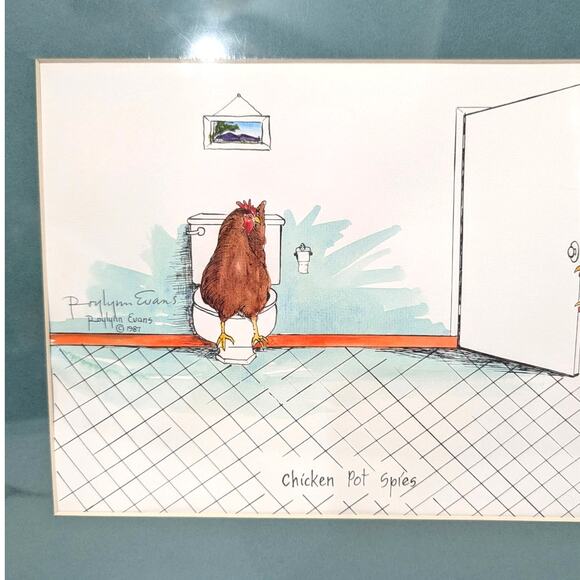 Vtg Roylynn Evans Chicken Pot Spies Signed Art Print 1987 Matted Sealed - Picture 2 of 6